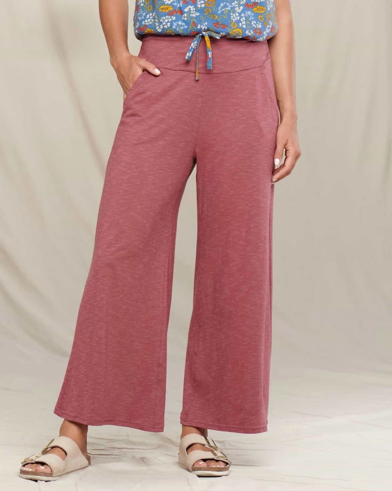Front of a model wearing a size Large Chaka Wide Leg Pull On Lounge Pant in Wild Ginger in Wild Ginger by TOAD&CO. | dia_product_style_image_id:325885